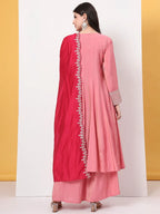 Yufta Silk Pink A Line Kurta Dupatta Palazzo Set | Grocsy