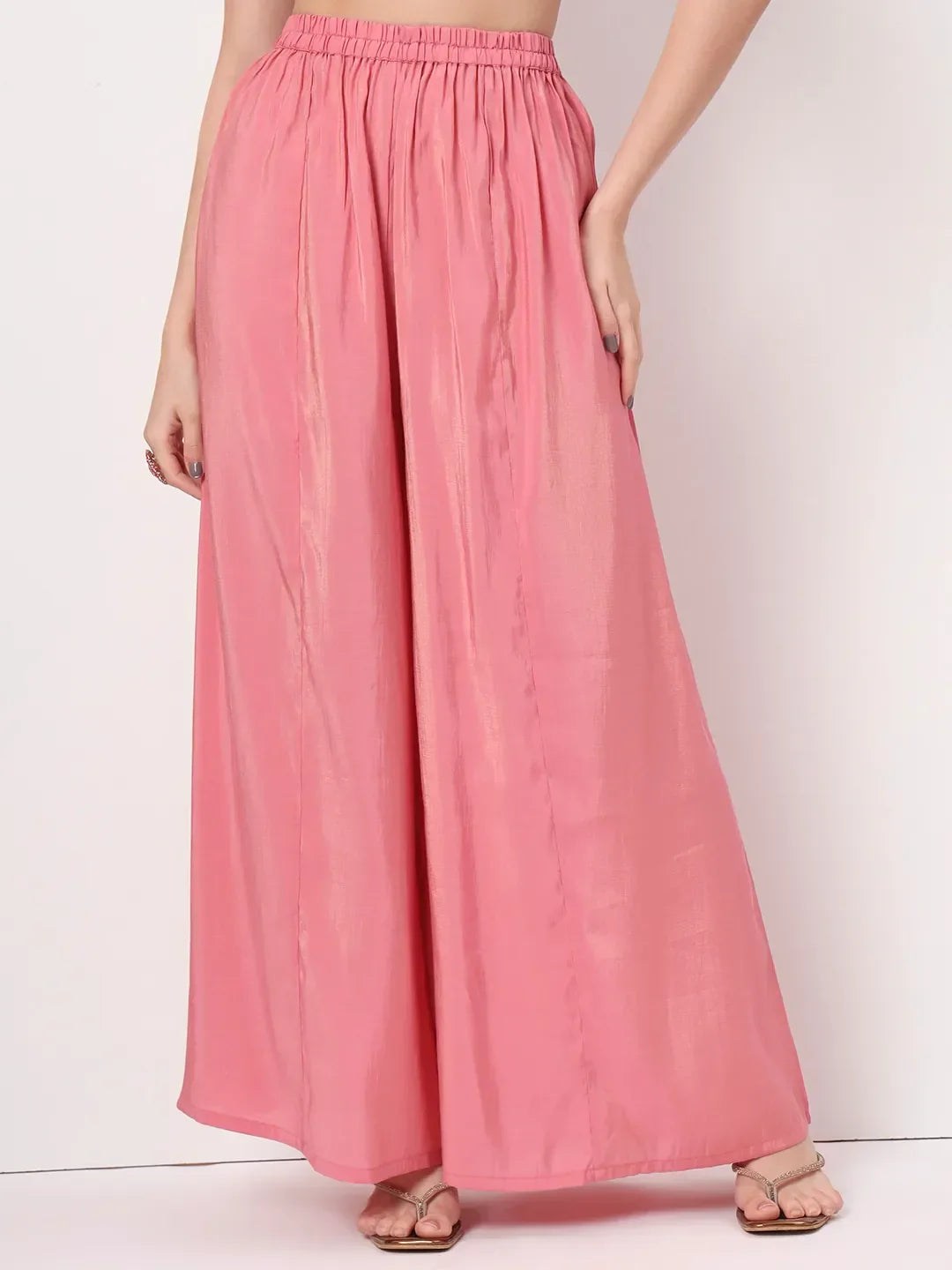 Yufta Silk Pink A Line Kurta Dupatta Palazzo Set | Grocsy
