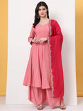 Yufta Silk Pink A Line Kurta Dupatta Palazzo Set | Grocsy