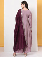 Yufta Silk Purple Anarkali Kurta Dupatta Palazzo Set | Grocsy