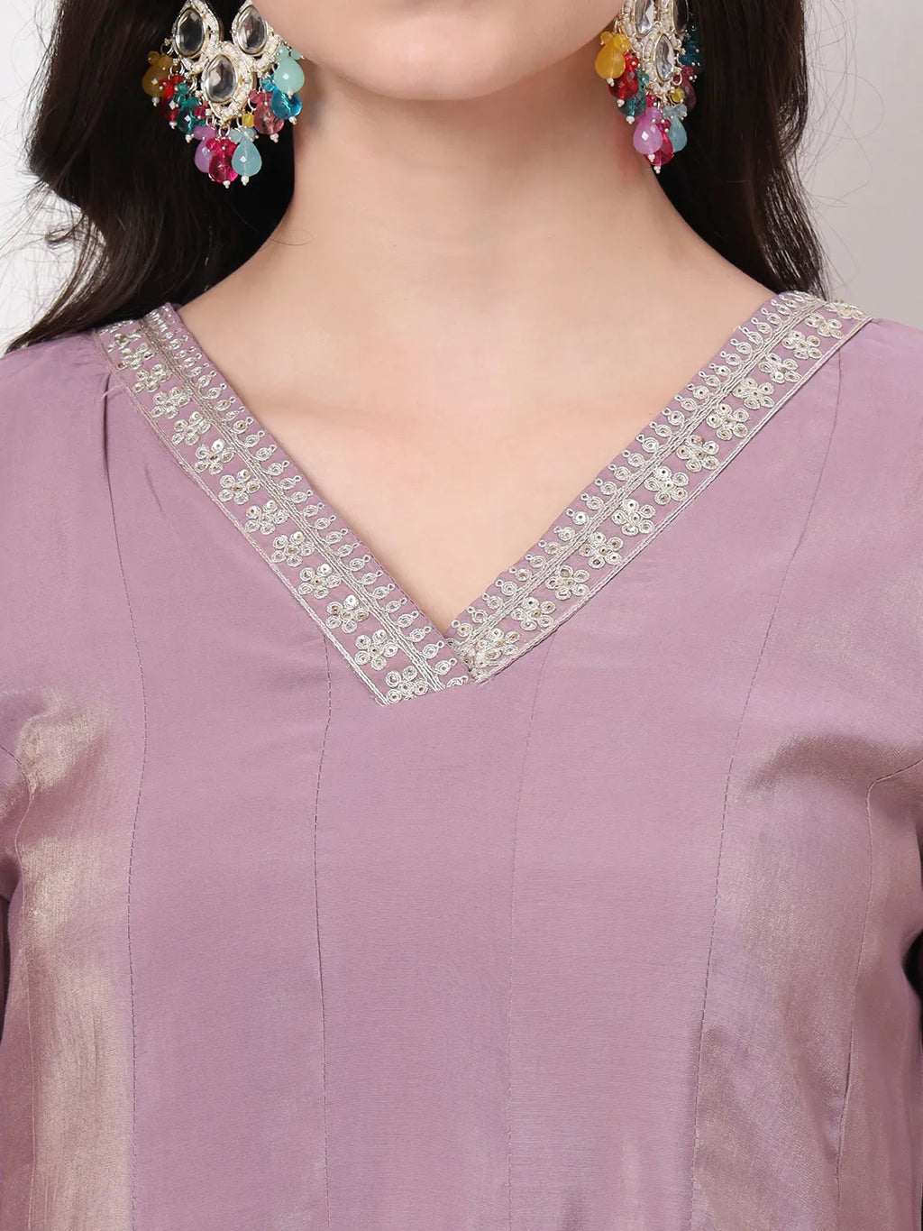 Yufta Silk Purple Anarkali Kurta Dupatta Palazzo Set | Grocsy