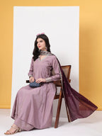 Yufta Silk Purple Anarkali Kurta Dupatta Palazzo Set | Grocsy
