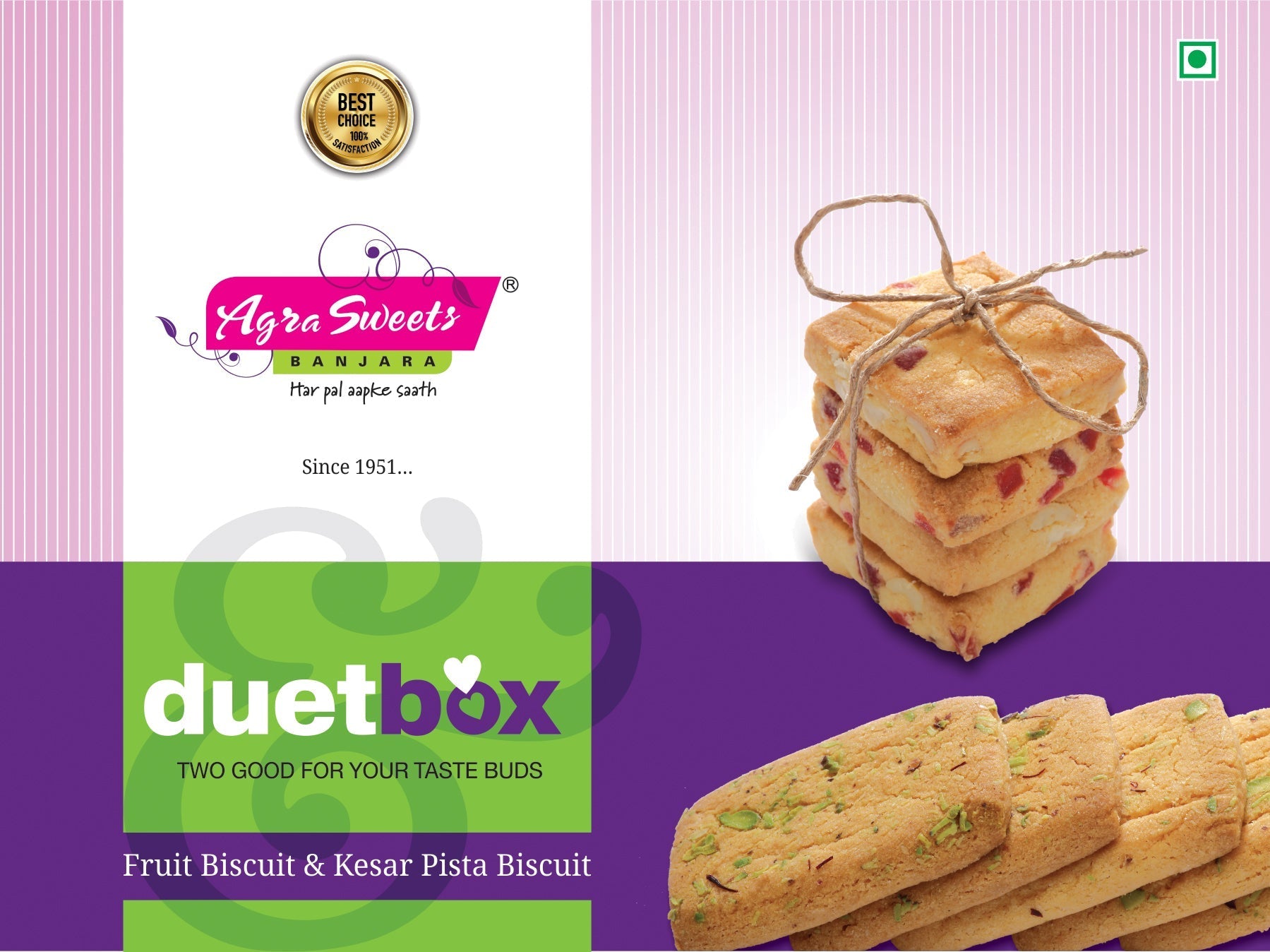 Agra Sweets Banjara Duet Box Fruit and Kesar Pista | Grocsy