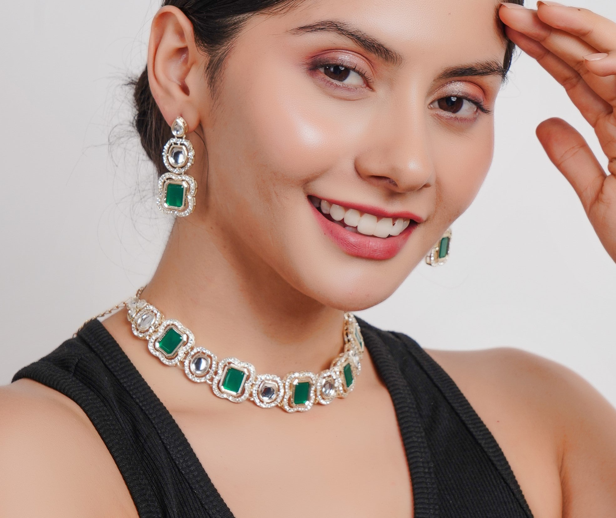 Divisha Alloy Gold-plated Green Jewellery Set | Grocsy