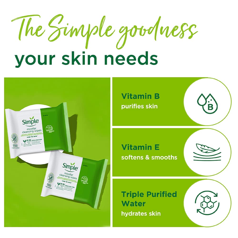 Simple Kind To Skin Micellar Cleansing Wipes | Grocsy