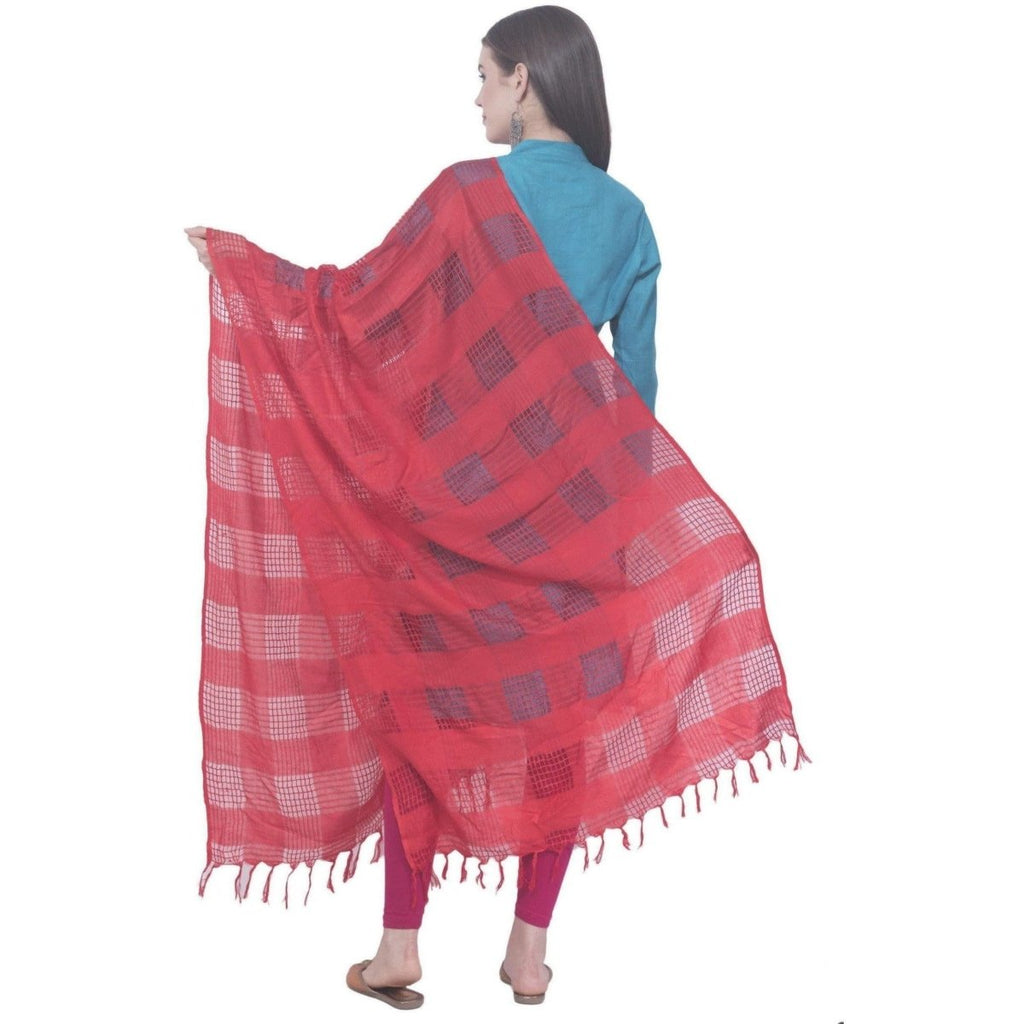 A R Silk Red Color Window Square Cotton Dupattas and Chunnis | Grocsy