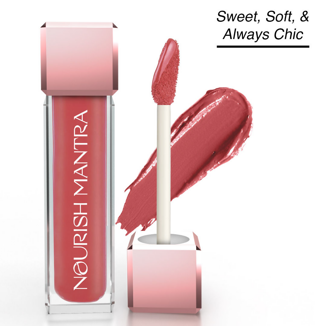 Nourish Mantra Liquid Lipstick Creamy Matte with SPF/ Water Proof, Smudge Proof Shade Masoom Pink | Grocsy