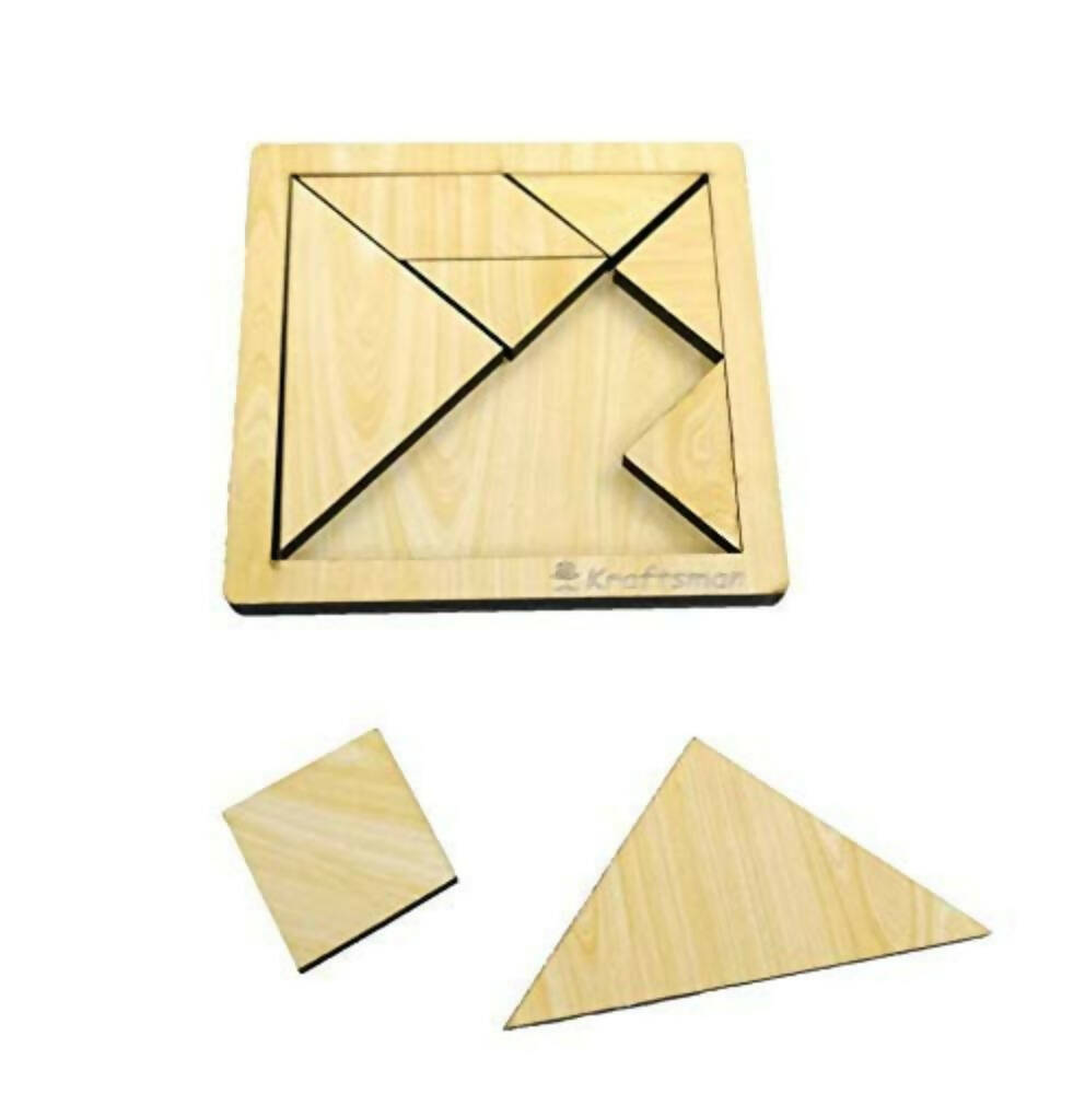 Kraftsman Portable Wooden Tangram Puzzle | 7 Pieces Puzzle Board for Kids and Adults | Travel Pouch Included | Grocsy