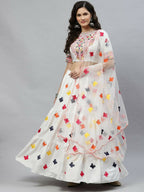 White Cotton Embroidered Work Lehenga Choli with Dupatta - Jivika | Grocsy