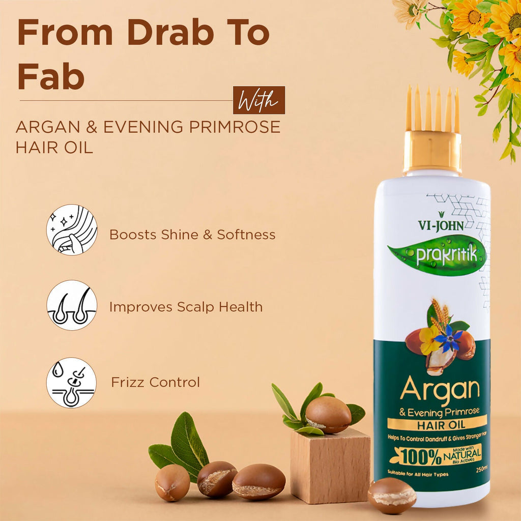 VI-JOHN Prakritik Argan & Evening Primrose Hair oil, Helps to Control Dandruff,100% Bio Actives Hair Oil | Grocsy