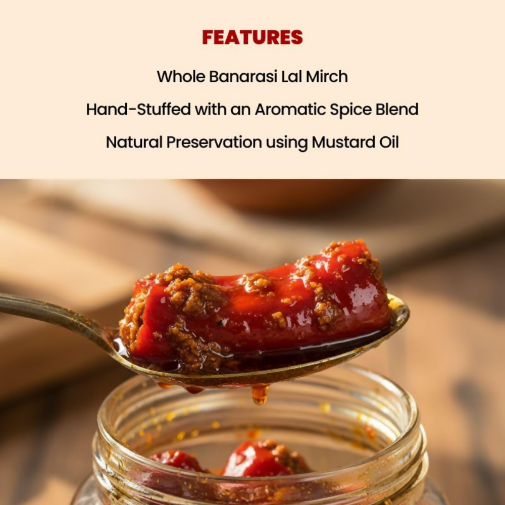 Jhaji Store Lal Mirch Bharua Achar (Stuffed Red Chilli Pickle) | Grocsy