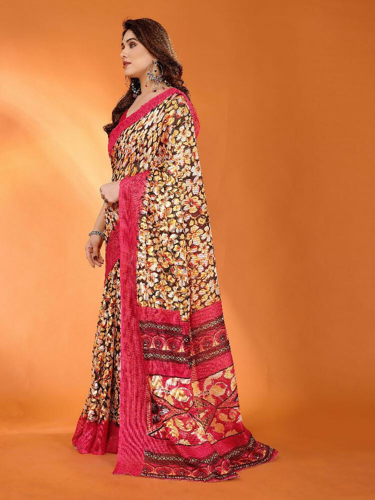 PR Fashion Red Kota Doria Printed Saree | Grocsy