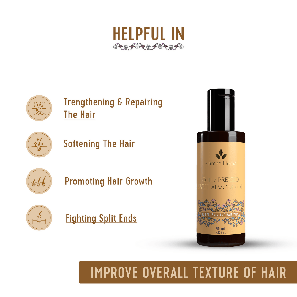 Avimee Herbal Cold Pressed Sweet Almond Oil, Fight Split Ends With Vitamin E | Grocsy