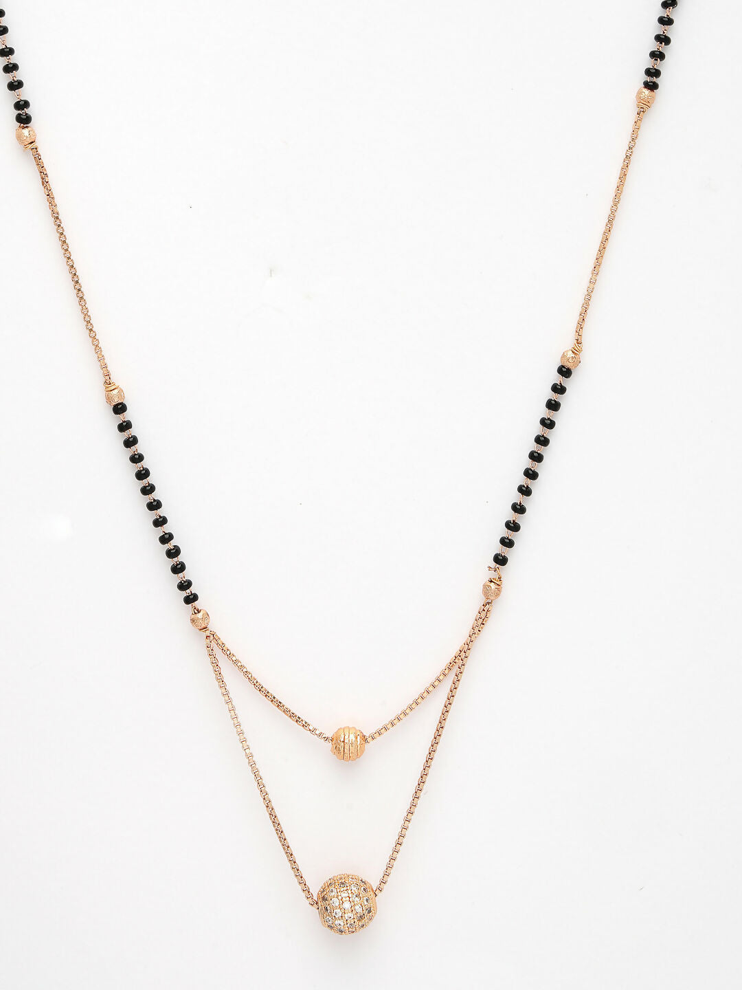 NVR Women's Rose Gold CZ Stone-Studded & Beaded Layered Mangalsutra | Grocsy