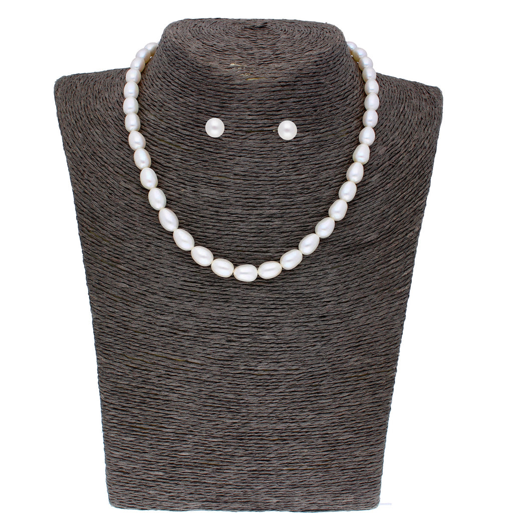 J Pearls 1 Line Oval Pearl Necklace - Real Pearl Jewelry | Grocsy