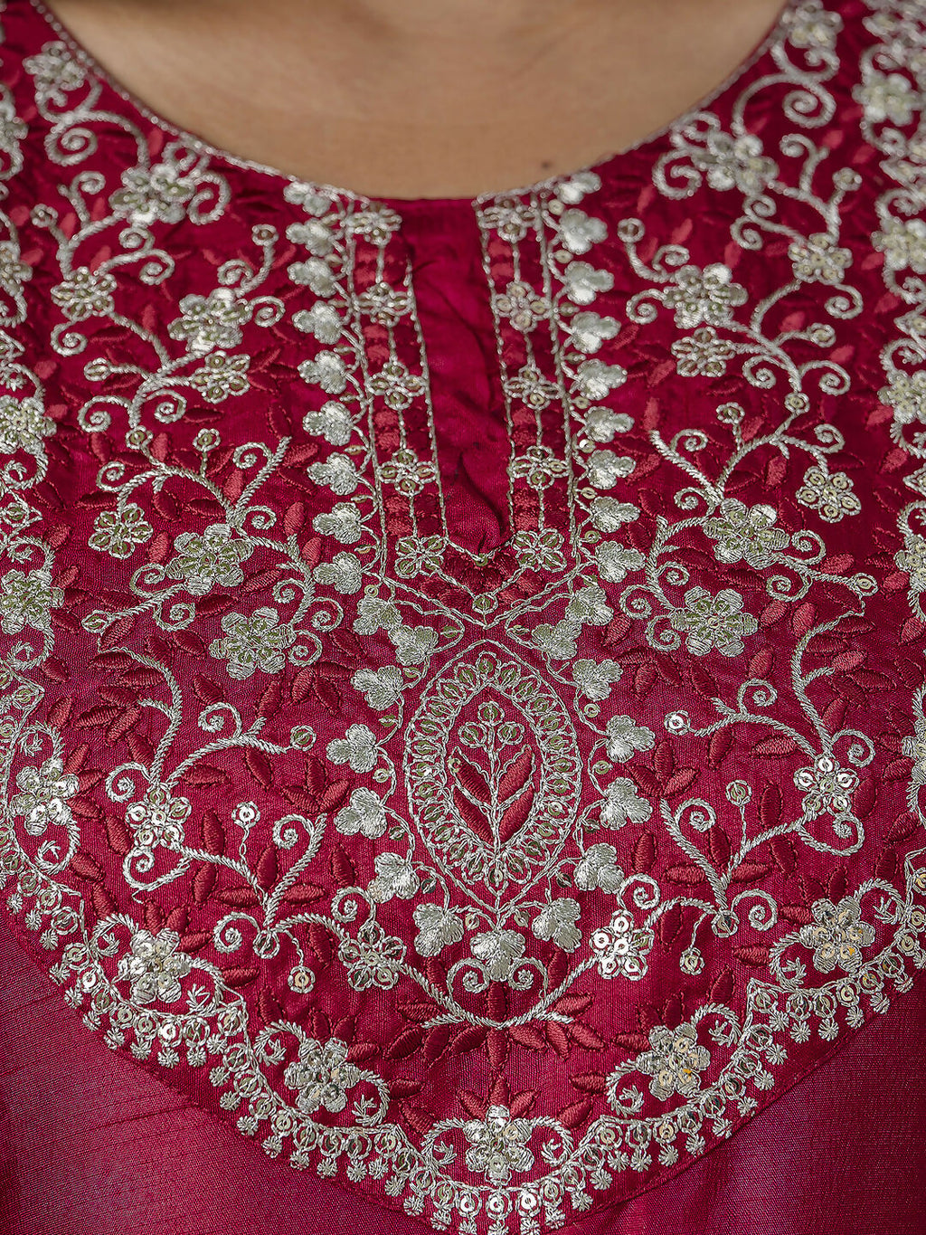Vellora Red Silk Blend Embroidered Salwar Suit for Everyday Wear | Grocsy