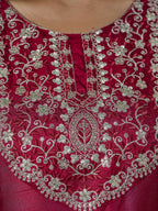 Vellora Red Silk Blend Embroidered Salwar Suit for Everyday Wear | Grocsy