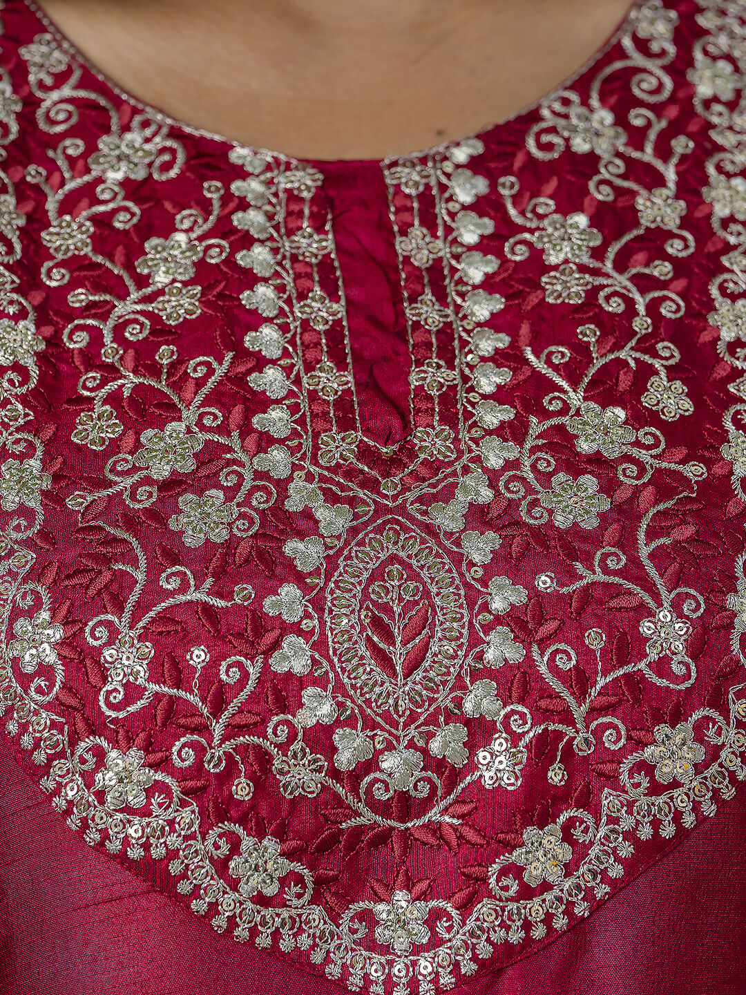 Vellora Red Silk Blend Embroidered Salwar Suit for Everyday Wear | Grocsy