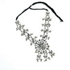 Mominos Fashion Johar Kamal Oxidised Silver-Plated Mirror Work Long Necklace Set