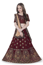 Dwiden Maroon Gulab Tafetta Sattin Semi-Stitched Girl'S Lehenga Choli | Grocsy