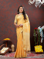Lorenvalley Fashion Gold Cotton Woven Design with Zari Weaving Design Saree | Grocsy