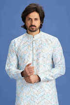 Raivat Ethnic Cotton Embroidery Kurta Pajama In Sky Blue Colour | Grocsy