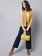 Even Apparels Yellow 100% Viscose Rayon Open Front Gillet | Grocsy