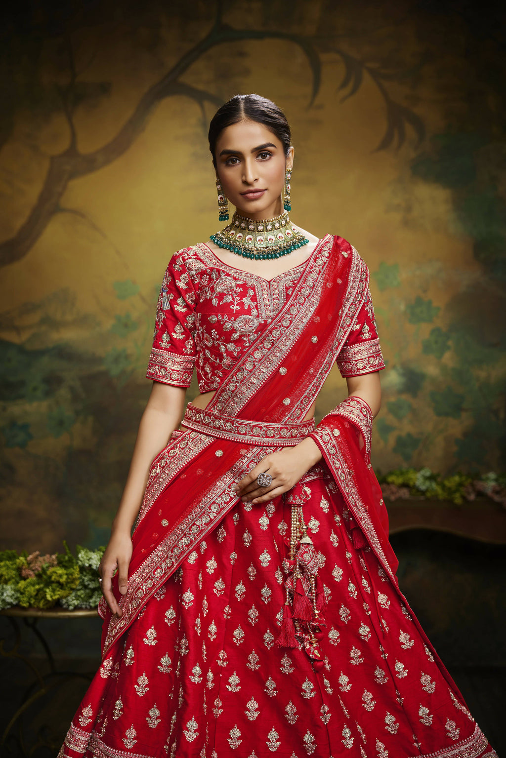 House of Panchhi Red Pure Silk Moti & Zarkan heavy embroidery Lehenga choli & Dupatta | Grocsy