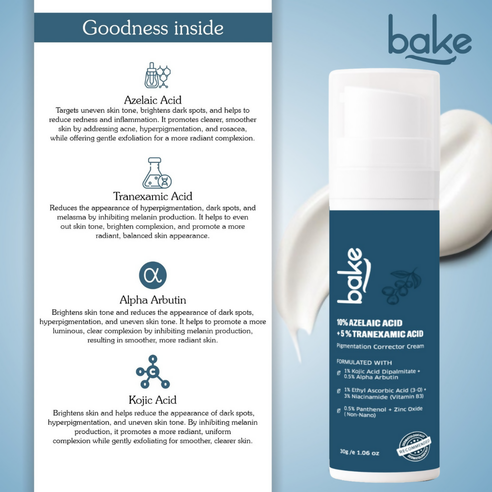 Bake 10% Azelaic Acid + 5% Tranexamic Acid Pigmentation Corrector Cream | Grocsy