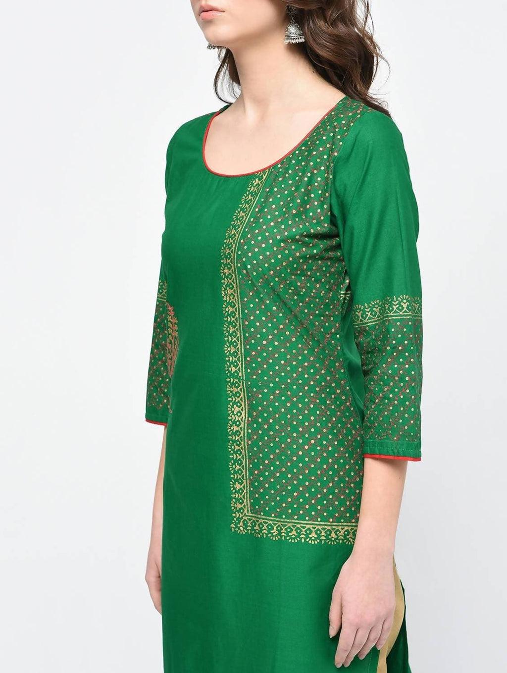 Cheera Hand Block Print Green Color Straight Kurta | Grocsy