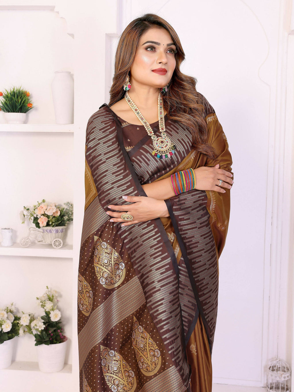 Aastha Fashion Brown South Soft Silk Zari Weaving Saree | Grocsy
