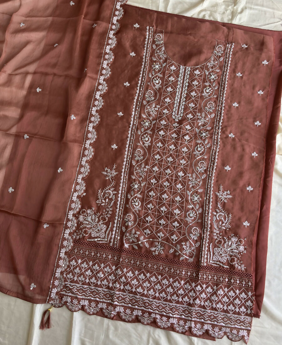 KC Peach Pakistani Straight Suit For Women Chiffon | Grocsy