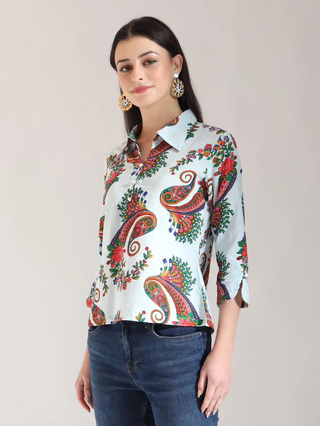 Yufta Sky Blue Pure Cotton Paisley Peplum Top | Grocsy