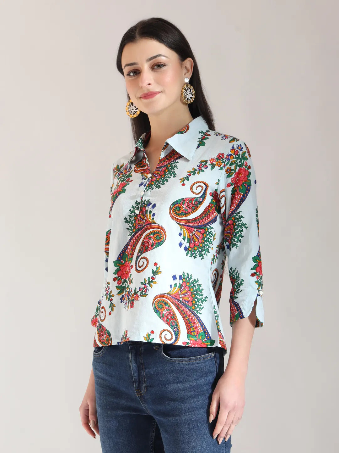 Yufta Sky Blue Pure Cotton Paisley Peplum Top | Grocsy