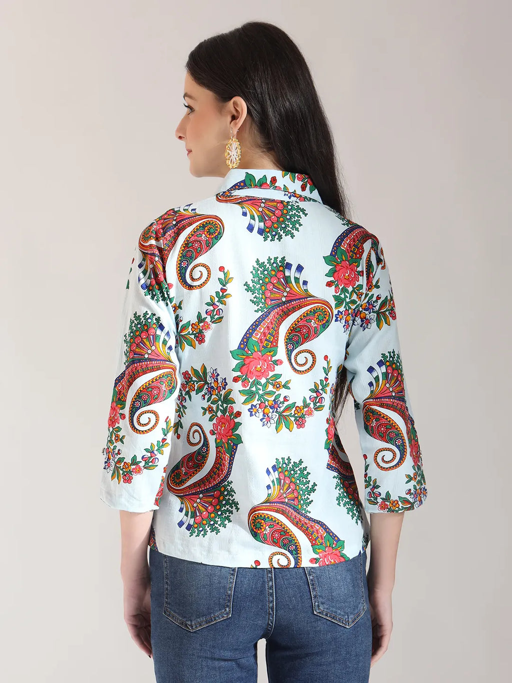 Yufta Sky Blue Pure Cotton Paisley Peplum Top | Grocsy