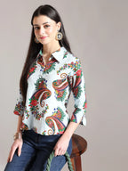 Yufta Sky Blue Pure Cotton Paisley Peplum Top | Grocsy