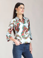 Yufta Sky Blue Pure Cotton Paisley Peplum Top | Grocsy