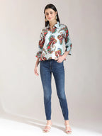 Yufta Sky Blue Pure Cotton Paisley Peplum Top | Grocsy