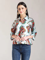 Yufta Sky Blue Pure Cotton Paisley Peplum Top | Grocsy