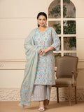 Yufta Sky Blue Pure Cotton Straight Plus Size Kurta With Palazzo Dupatta Set | Grocsy
