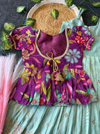 Evanik Designer Blue Tissue Silk Embroidered Work Gown With koti for Kids | Grocsy