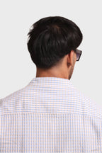 Jonesburg Men's Light Blue Textured Fine Checks Relaxed Fit | Grocsy