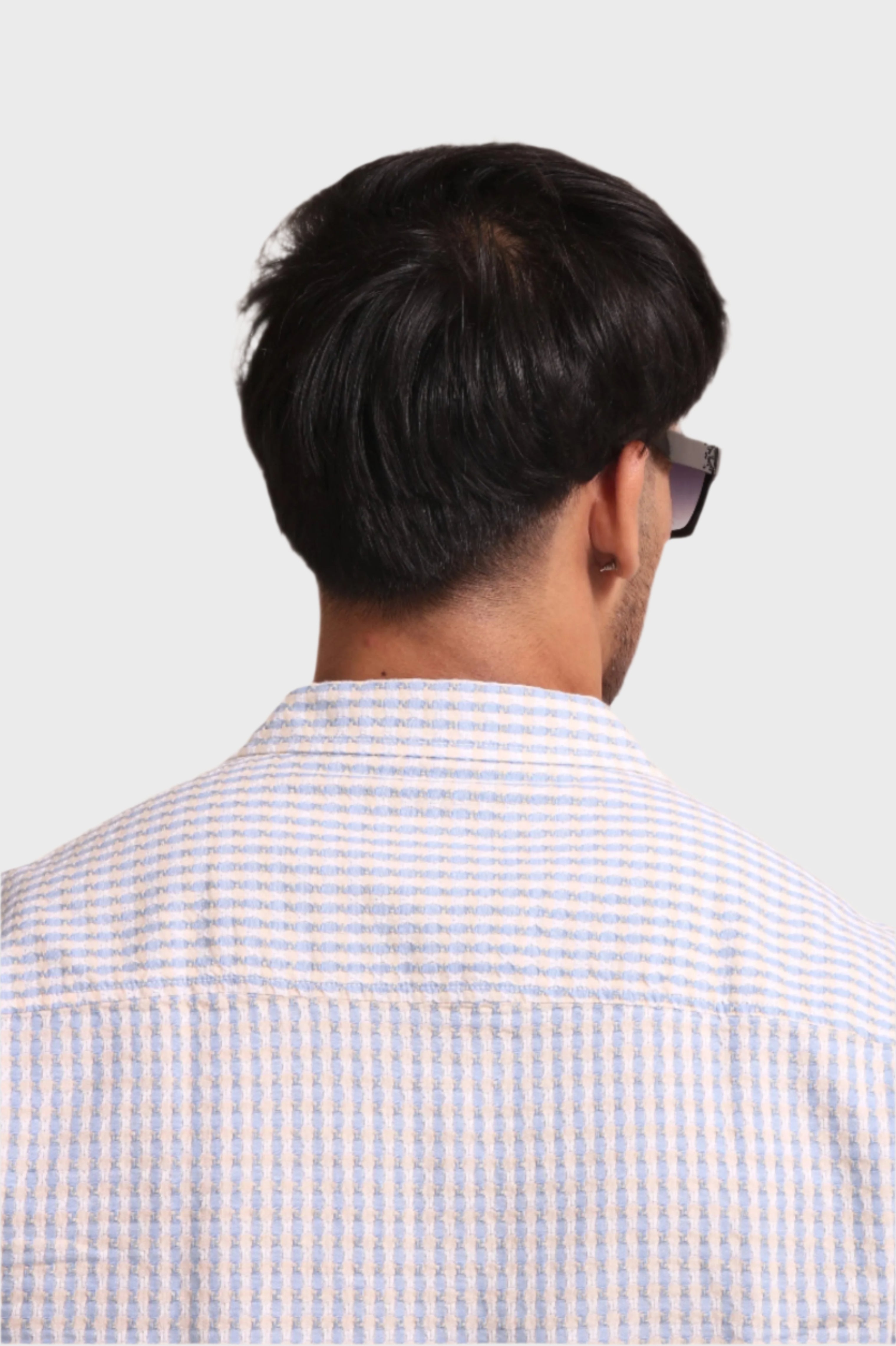 Jonesburg Men's Light Blue Textured Fine Checks Relaxed Fit | Grocsy