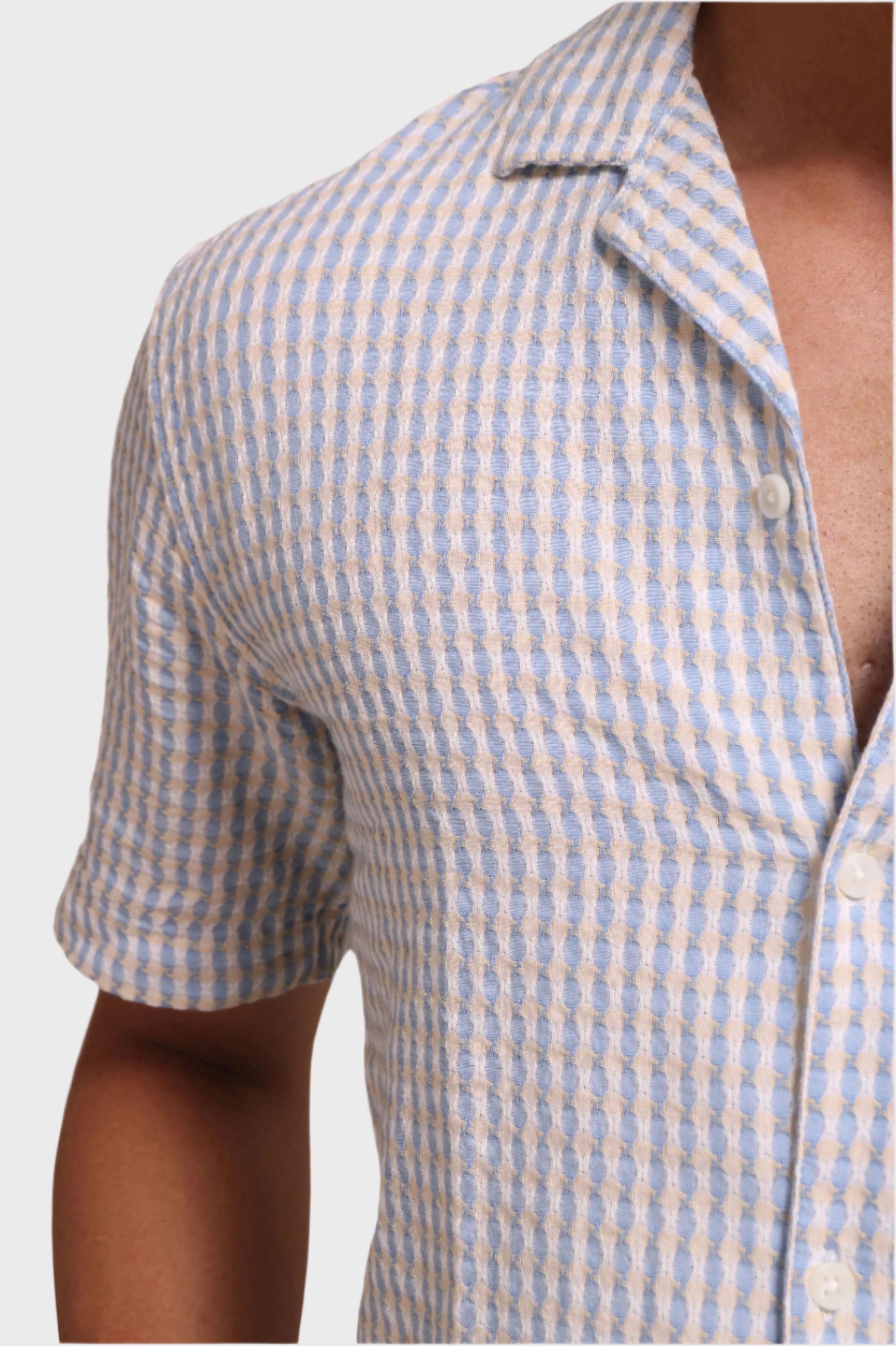 Jonesburg Men's Light Blue Textured Fine Checks Relaxed Fit | Grocsy