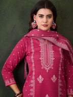 Sangria Self-Designed Winter Kurta & Trousers With Dupatta | Grocsy