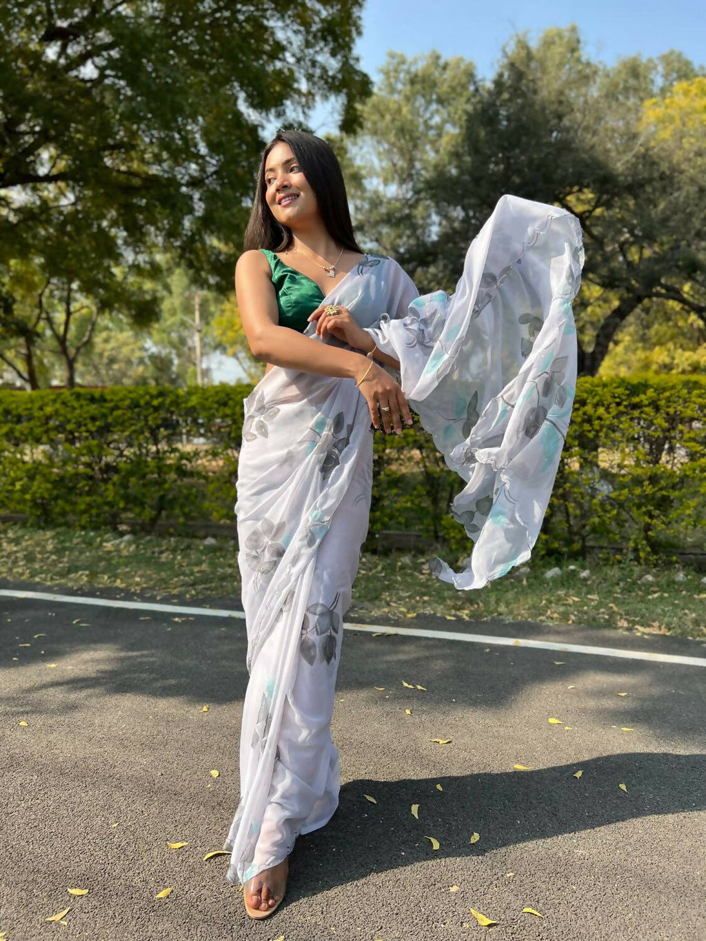 Vamsee Grey Chiffon Designer Saree | Grocsy