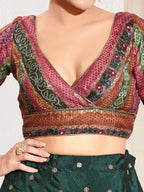 Joban Fashion Magenta Brocade Padded Blouse With V Neck Elbow Sleeves | Grocsy