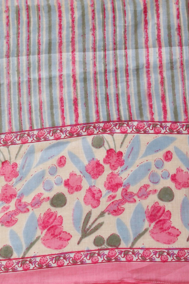 Miravan Women's Cotton Pink Floral Printed Straight Kurta Palazzo With Dupatta | Grocsy