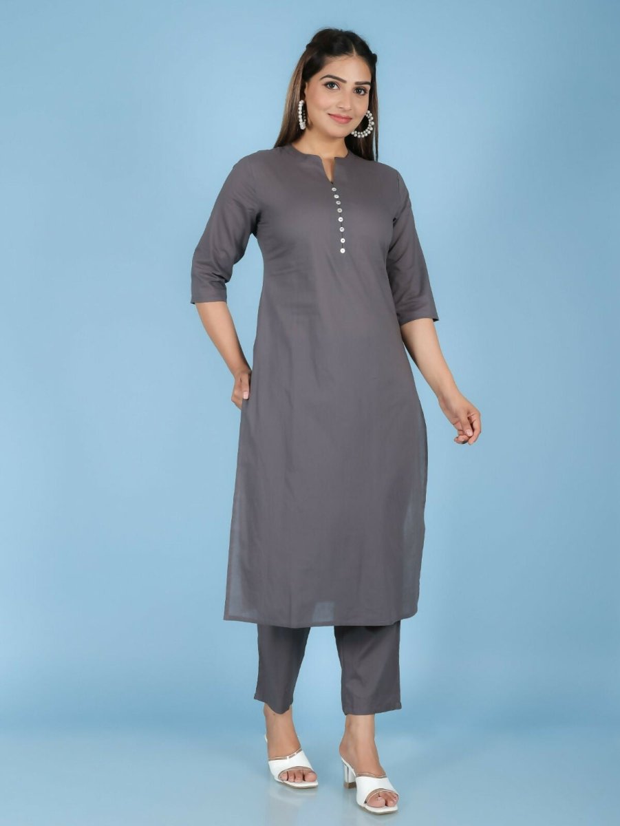 Aramya Grey Soft Cotton Solid Straight Kurta for Women | Grocsy