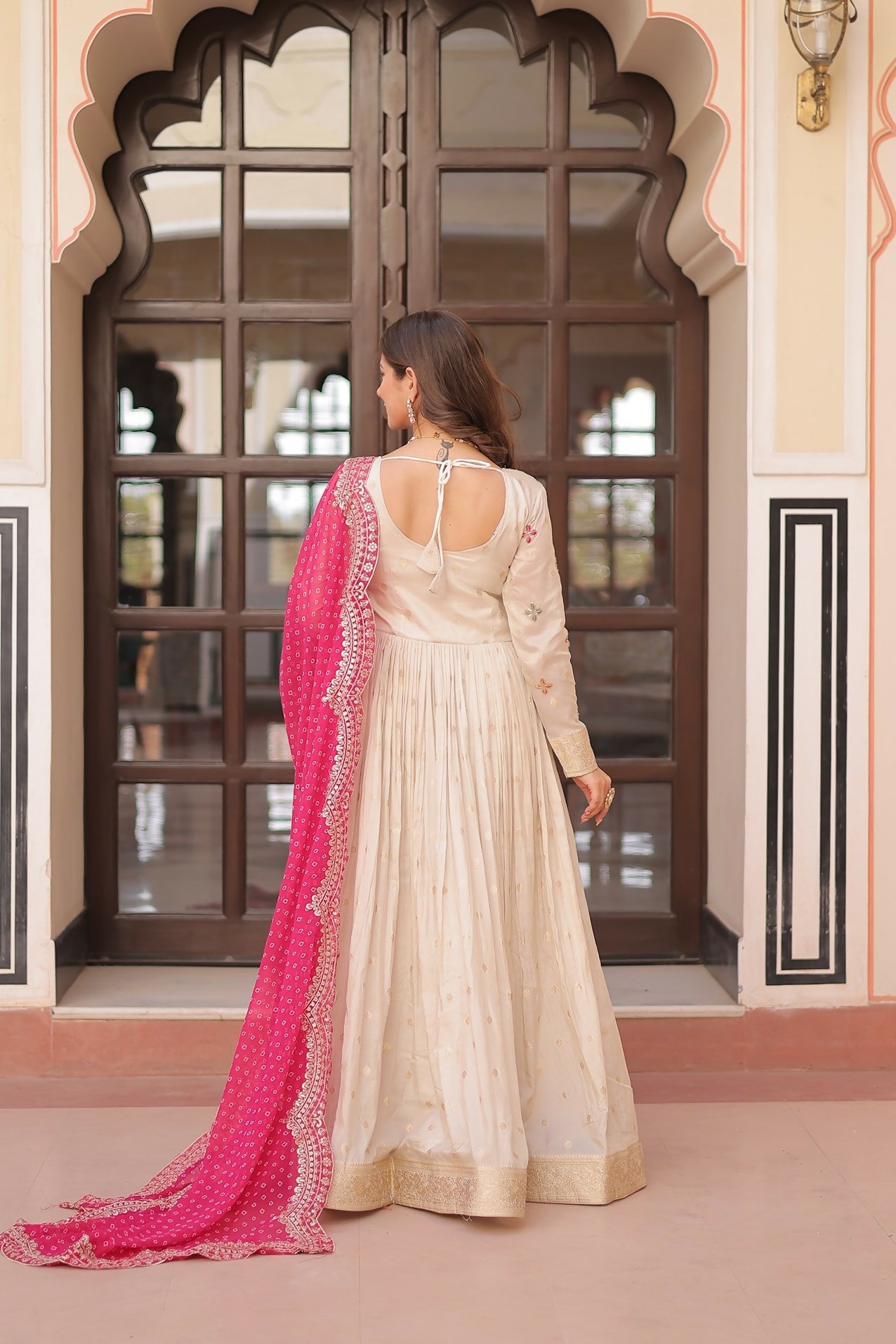 Joban Fashion Pink Jacquard Sequence Embroidery Work Kurta Set | Grocsy